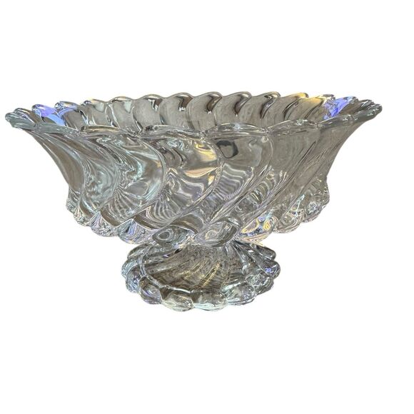 VTG Fostoria‎ Colony 2412 Swirl Glass 10 1/2” Large Footed Fruit Bowl Scalloped - Picture 1 of 9